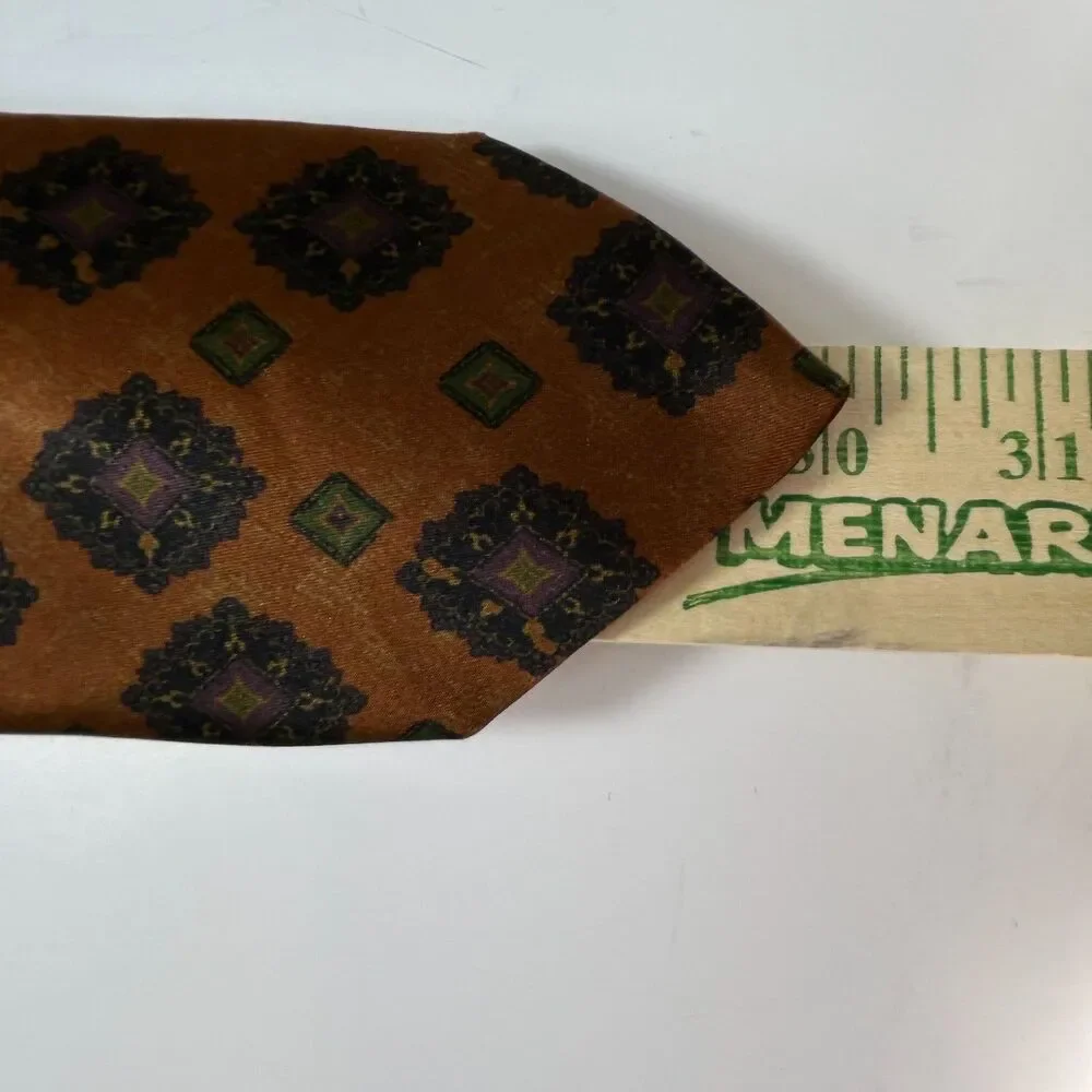Robert Talbott Men's Brown Multicolored Medallion Diamond Pattern 100% Silk Tie